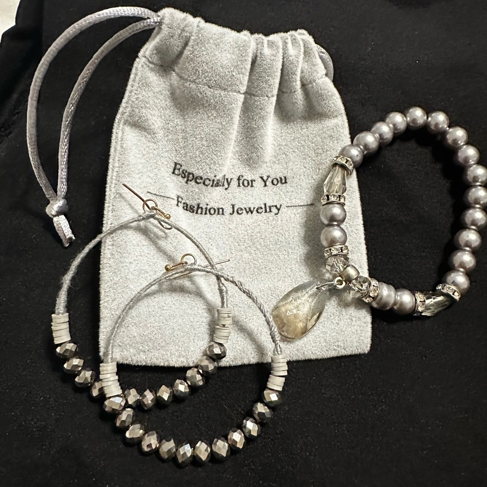 Chic Silver Beaded Bracelet Set